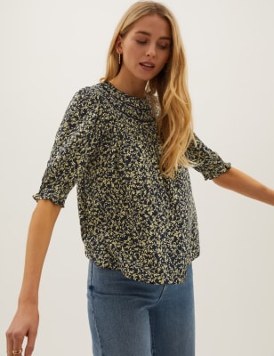 

Womens M&S Collection Printed Regular Fit Puff Sleeve Top - Yellow Mix, Yellow Mix