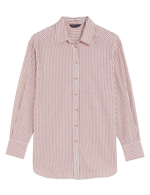 

M&S Collection Camisa de rayas 100% algodón de manga largaWomens - Pink Mix, Pink Mix