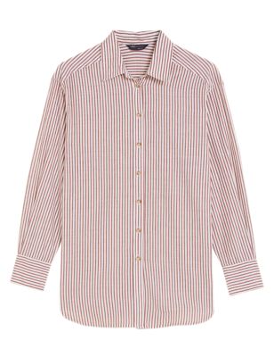 M&S Womens Pure Cotton Striped Long Sleeve Shirt