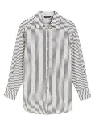 

M&S Collection Camisa de rayas 100% algodón de manga largaWomens - Khaki Mix, Khaki Mix