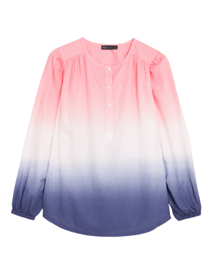 

Womens M&S Collection Pure Cotton Tie Dye Regular Fit Blouse - Navy Mix, Navy Mix