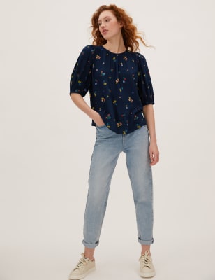 

M&S Collection Top de manga abullonada de ajuste estándar estampadoWomens - Multi, Multi