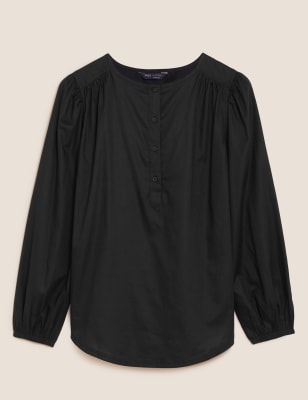 

Womens M&S Collection Pure Cotton Regular Fit Long Sleeve Blouse - Black, Black