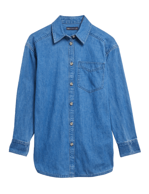 

Womens M&S Collection Denim Regular Fit Longline Shirt, Denim