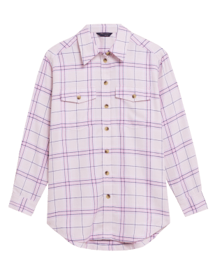 

Womens M&S Collection Normal geschnittenes Langarmhemd mit Karomuster - Pink Mix, Pink Mix