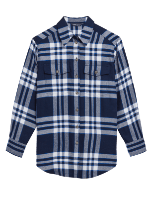 

Womens M&S Collection Checked Regular Fit Long Sleeve Shirt - Navy Mix, Navy Mix