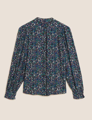 

Womens M&S Collection Ditsy Floral Regular Fit Puff Sleeve Blouse - Black Mix, Black Mix