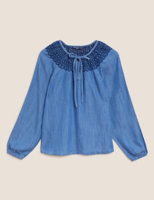 Regular Fit Smocked Popover Blouse