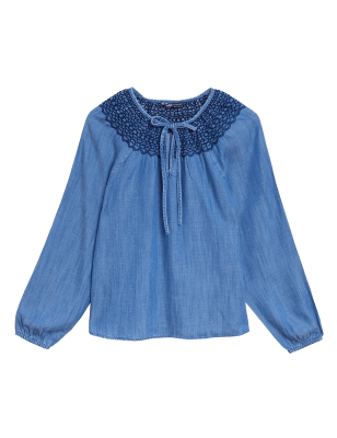

M&S Collection Blusa cerrada con fruncido de ajuste estándarWomens - Denim, Denim