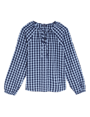 

M&S Collection Blusa 100% algodón de ajuste estándar de vichyWomens - Blue Mix, Blue Mix
