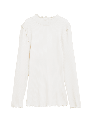 

Womens M&S Collection Cotton Modal Blend Ribbed High Neck Top - Cream, Cream