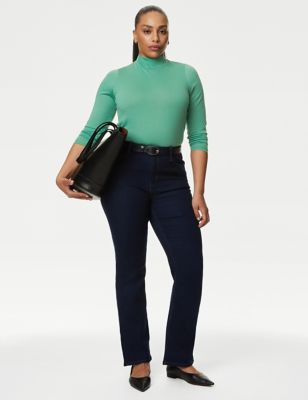 Marks And Spencer Womens M&S Collection Jersey Roll Neck Relaxed Long Sleeve Top - Washed Green, Washed Green