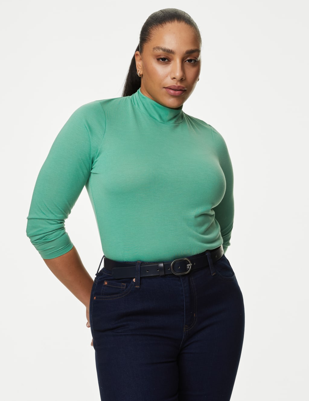 Jersey Roll Neck Relaxed Long Sleeve Top image 4