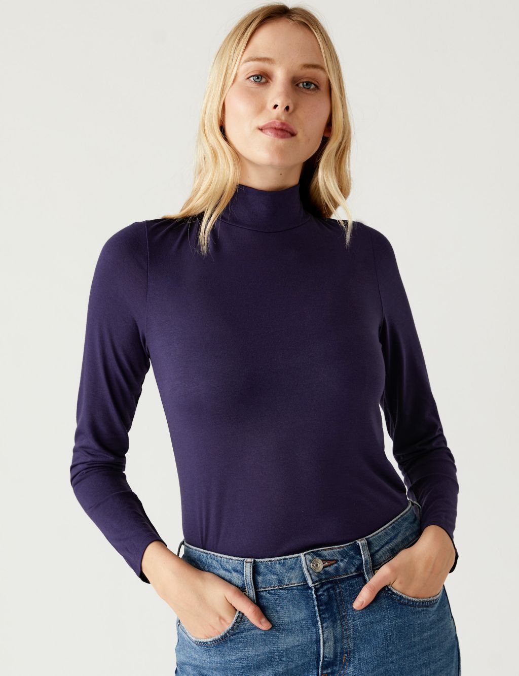 Jersey Roll Neck Relaxed Long Sleeve Top image 1
