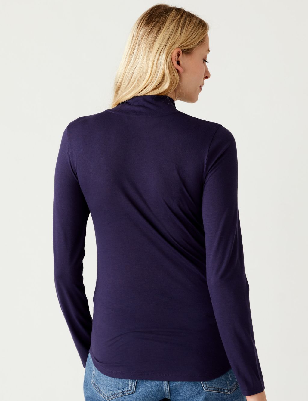 Jersey Roll Neck Relaxed Long Sleeve Top image 4