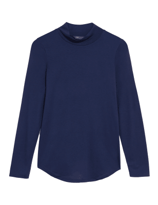 

M&S Collection Top de manga larga informal de cuello vuelto de puntoWomens - Navy, Navy