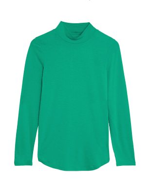 

Womens M&S Collection Jersey Roll Neck Relaxed Long Sleeve Top - Spearmint, Spearmint