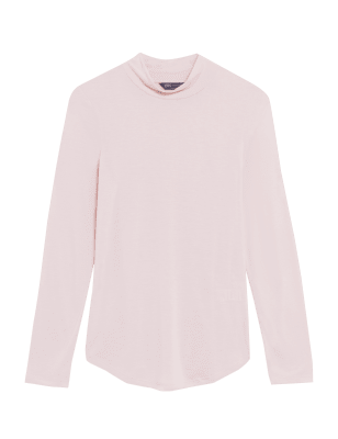 

Womens M&S Collection Jersey Roll Neck Relaxed Long Sleeve Top - Pink Shell, Pink Shell