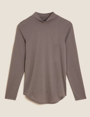 

Womens M&S Collection Bequemes Jersey-Langarmoberteil mit Rollkragen - Mocha, Mocha