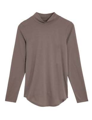 

Womens M&S Collection Jersey Roll Neck Relaxed Long Sleeve Top - Mocha, Mocha