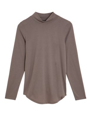 M&S Womens Jersey Roll Neck Relaxed Long Sleeve Top