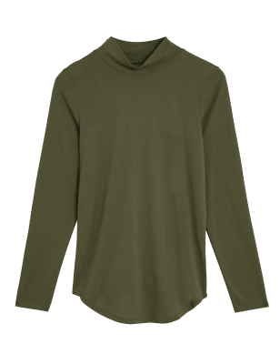 

Womens M&S Collection Bequemes Jersey-Langarmoberteil mit Rollkragen - Hunter Green, Hunter Green