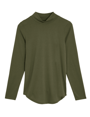 

Womens M&S Collection Jersey Roll Neck Relaxed Long Sleeve Top - Hunter Green, Hunter Green