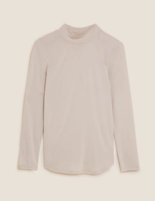 

M&S Collection Top de manga larga informal de cuello vuelto de puntoWomens - Sand, Sand
