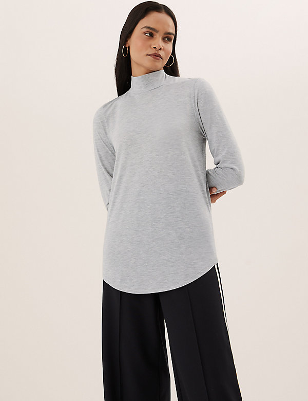 Jersey Roll Neck Relaxed Long Sleeve Top - IL