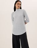 Jersey Roll Neck Relaxed Long Sleeve Top