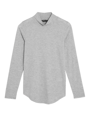 

Womens M&S Collection Jersey Roll Neck Relaxed Long Sleeve Top - Grey Marl, Grey Marl