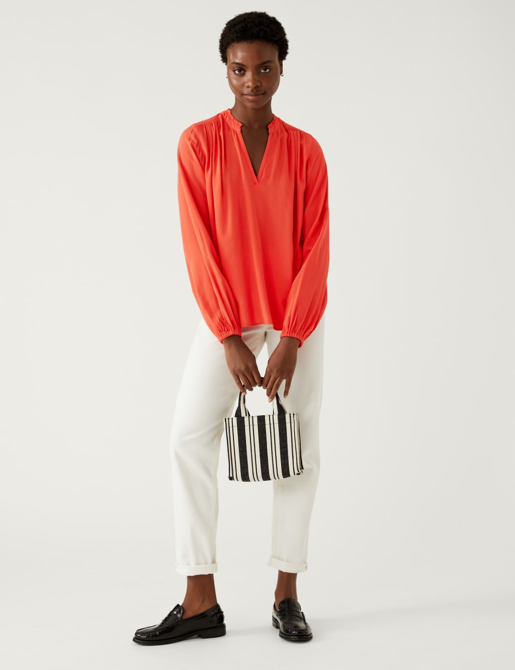 Collarless Regular Fit Long Sleeve Blouse image 5