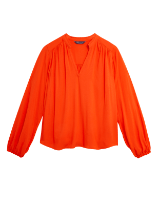 

Womens M&S Collection Collarless Regular Fit Long Sleeve Blouse - Orange, Orange