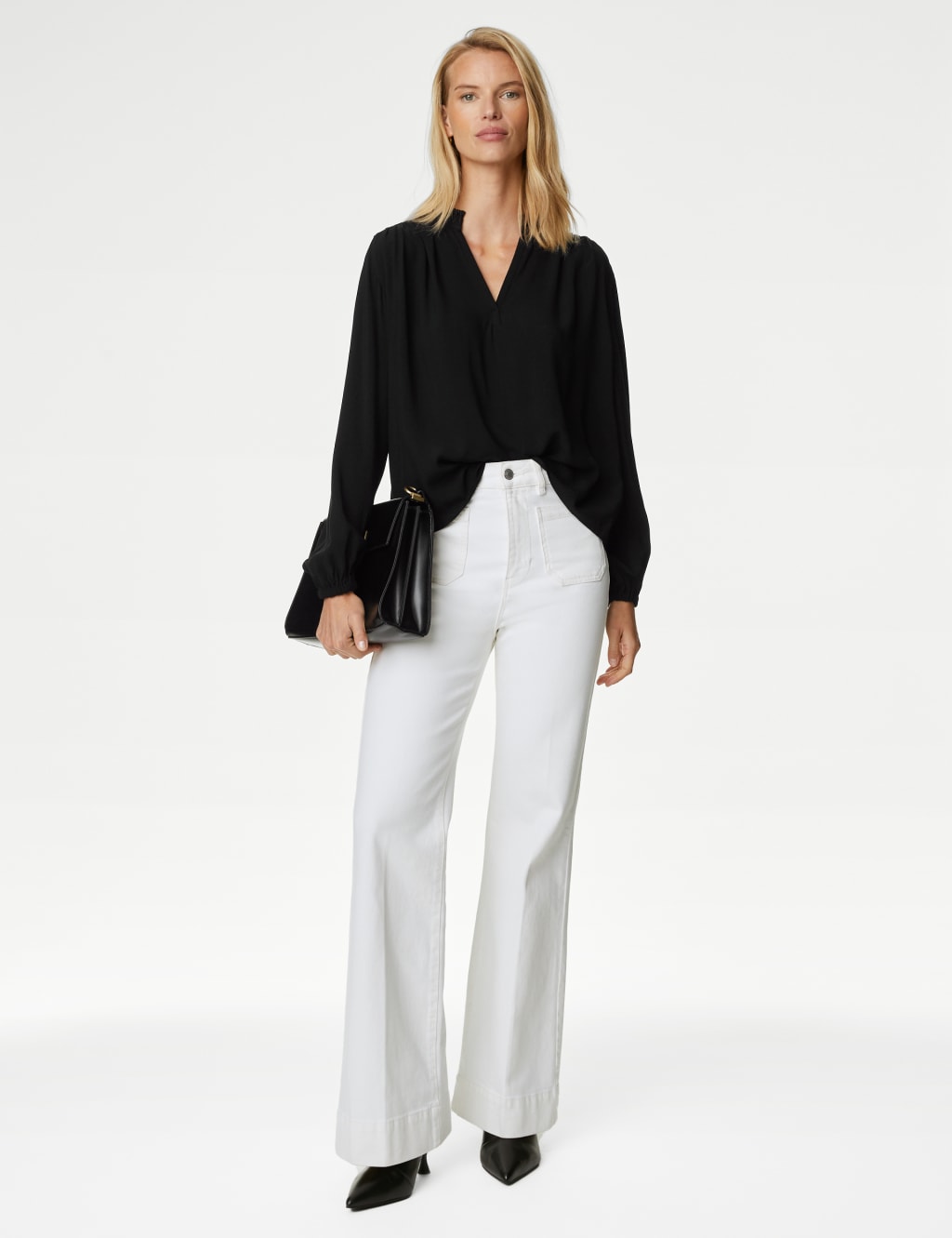 Collarless Regular Fit Long Sleeve Blouse image 1