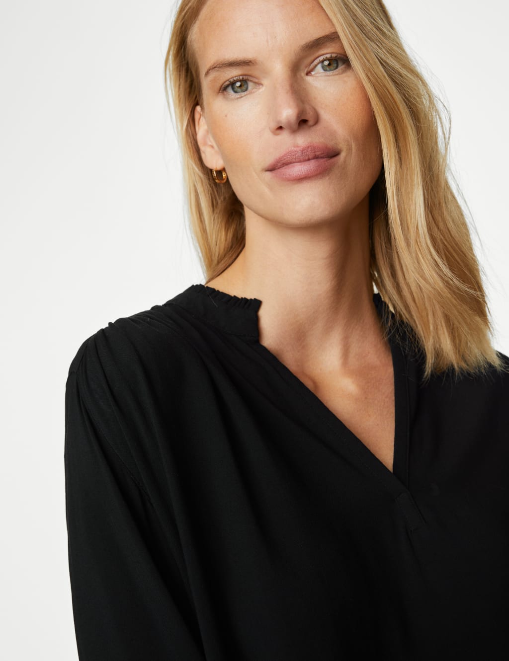 Collarless Regular Fit Long Sleeve Blouse image 3