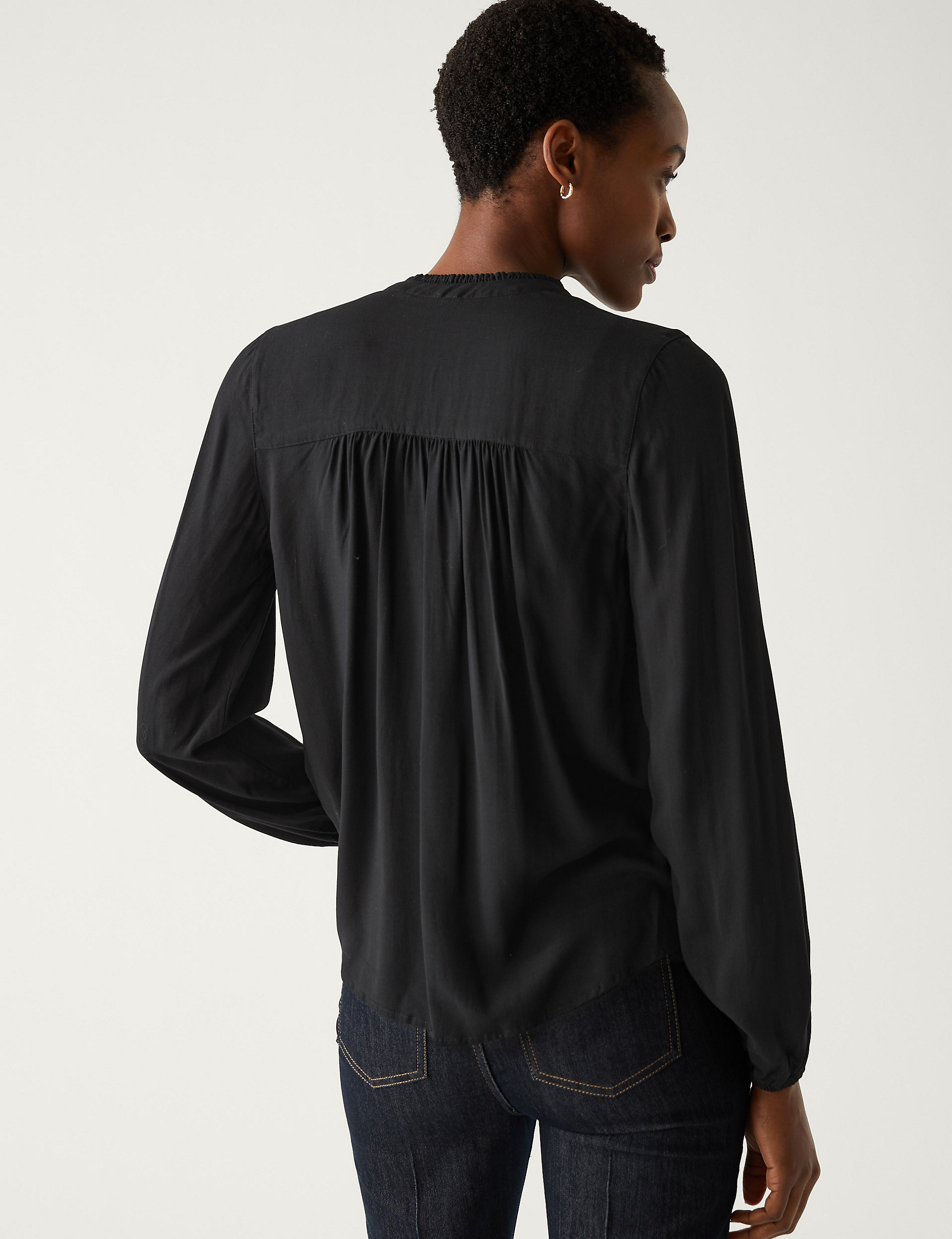 Collarless Regular Fit Long Sleeve Blouse | M&S AU