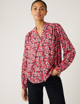 

Womens M&S Collection Printed Regular Fit Long Sleeve Blouse - Bright Pink Mix, Bright Pink Mix
