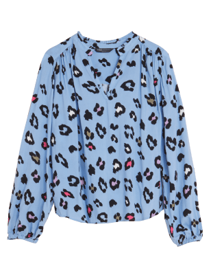 

Womens M&S Collection Printed Regular Fit Long Sleeve Blouse - Blue Mix, Blue Mix