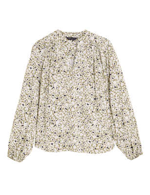 

M&S Collection Blusa de manga larga de ajuste estándar estampadaWomens - Khaki Mix, Khaki Mix
