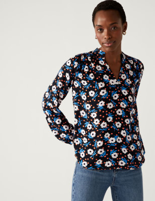 

Womens M&S Collection Printed Regular Fit Long Sleeve Blouse - Orange Mix, Orange Mix