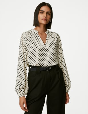 

M&S Collection Blusa de manga larga de ajuste estándar estampadaWomens - Ivory Mix, Ivory Mix