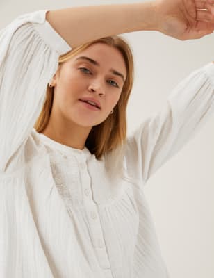

Womens M&S Collection Pure Cotton Regular Fit 3/4 Sleeve Blouse - Ivory, Ivory