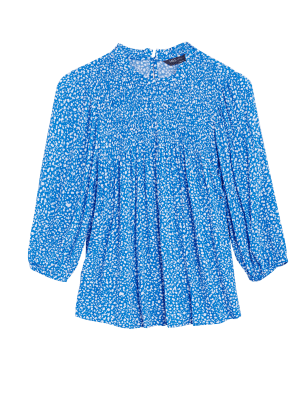 

Womens M&S Collection Normal geschnittene 3/4-Arm-Bluse mit Muster - Blue Mix, Blue Mix