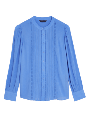 

Womens M&S Collection Lace Insert Regular Fit Long Sleeve Blouse - Blue, Blue