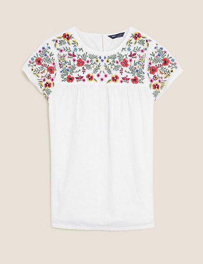 Pure Cotton Embroidered Regular Fit Vest Top