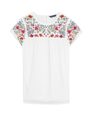 

Womens M&S Collection Normal geschnittenes Trägeroberteil aus reiner Baumwolle mit Stickerei - White, White