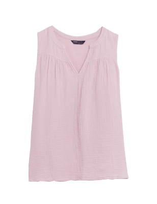 

M&S Collection Top sin mangas de ajuste estándar texturizado 100% algodónWomens - Light Pink, Light Pink