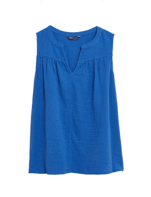 

Womens M&S Collection Normal geschnittenes Trägeroberteil aus reiner Baumwolle mit Strukturmuster - Blue, Blue