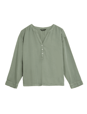 

Womens M&S Collection Pure Tencel™ Oversized Long Sleeve Blouse - Khaki, Khaki