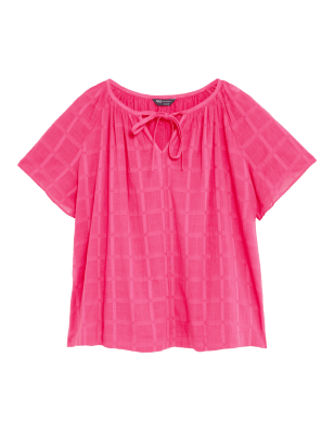 

M&S Collection Blusa de ajuste estándar 100% algodón con lazo en el cuelloWomens - Pink, Pink